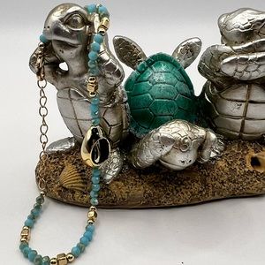 Gold Tone Shell and Blue Beaded Ankle Bracelet NEW‎